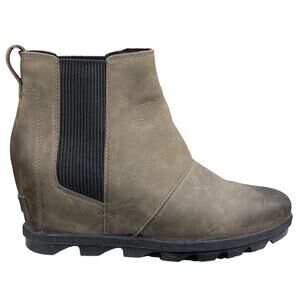 Sorel Women's Joan Of Arctic Olive Leather Hidden Wedge Chelsea Boots Size 9.5
